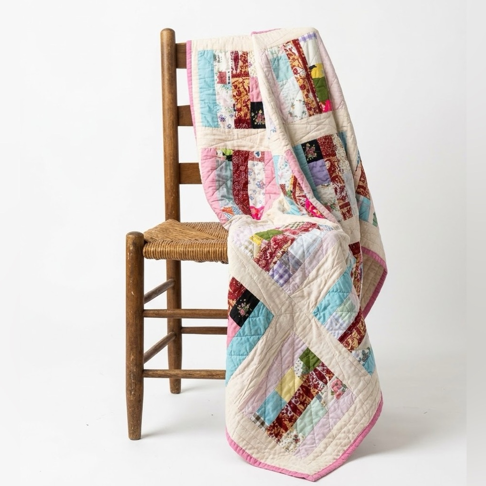 Vintage Hand Crafted Quilted Patchwork Rustic Cottagecore Blanket Farmhouse